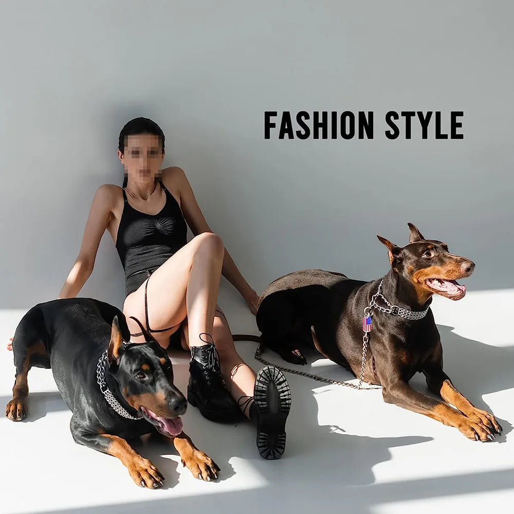 Strong Dog Chain Collar Chew Proof Triple Row Chain Dog Collar Adjustable Walking Collar Metal Cuban Link Dog Collar for Big Dog