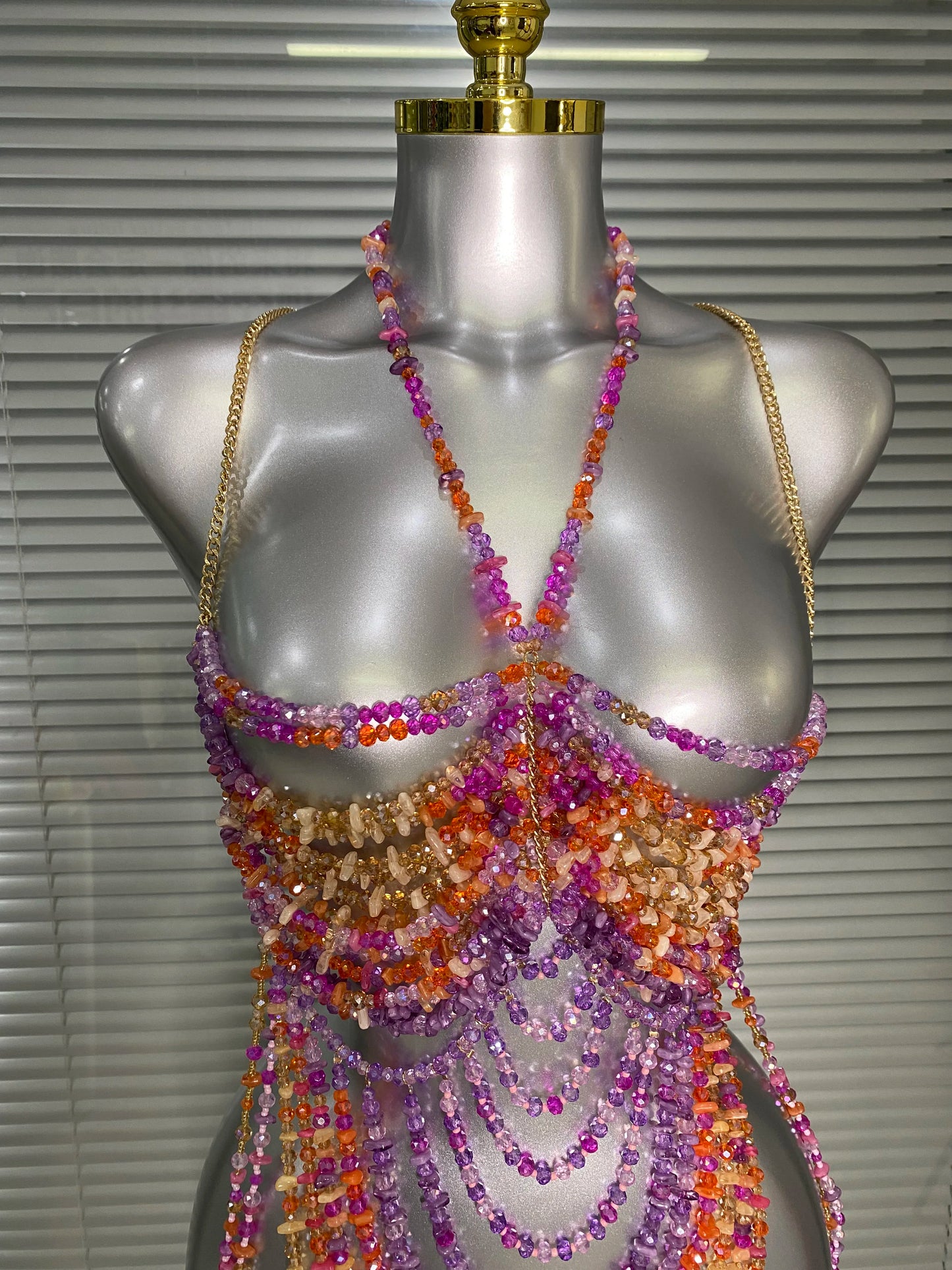 Crystal Rhinestone Tassel Body Chain Harness Bra for Women Multi-layer Shiny Gemstone Body Jewelry Sexy Halter Neck Bikini Chest