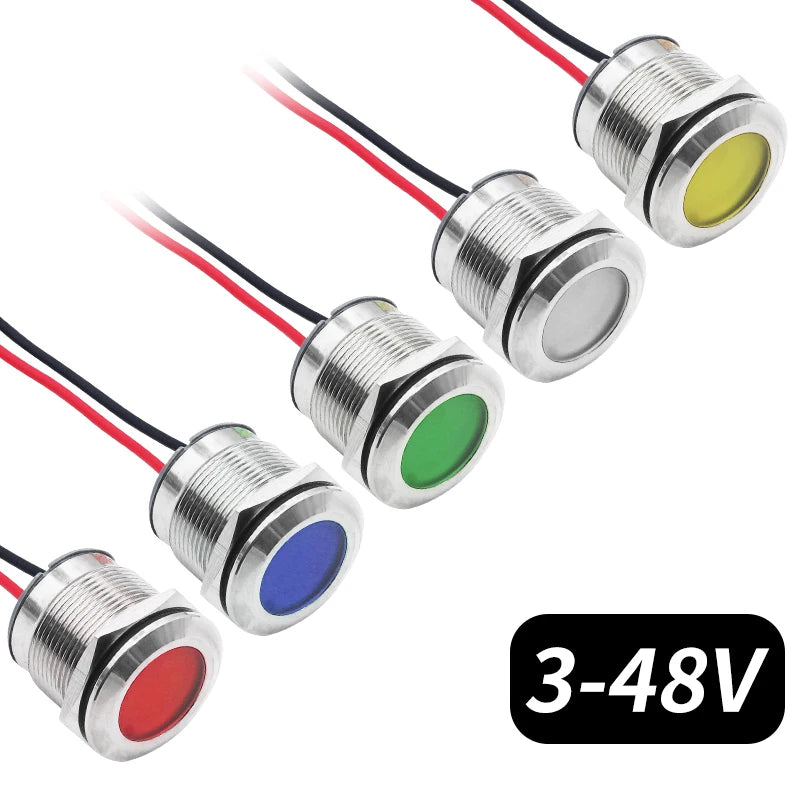 5pcs 16/19/22mm Waterproof IP67 Metal LED Indicator Light DC/AC 3-48V Signal Lamp Red Yellow Green Blue White for Car Dashboard