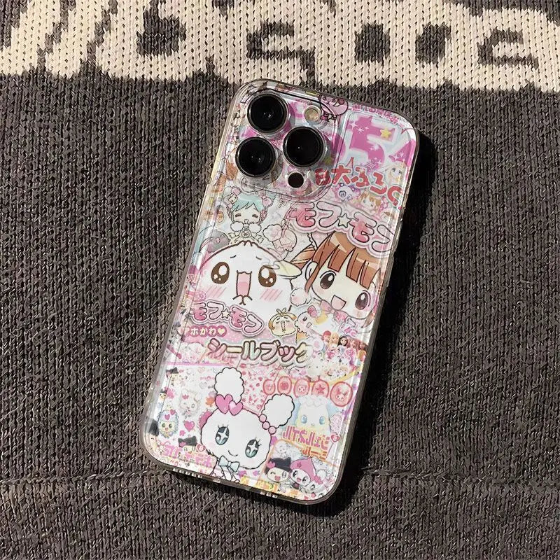 Cute Japanese Anime Pattern Phone Case For iPhone 17 16 15 14 13 12 11 Pro Max XR XS MAX 7 8 PLUS MINI INS Transparent Cover