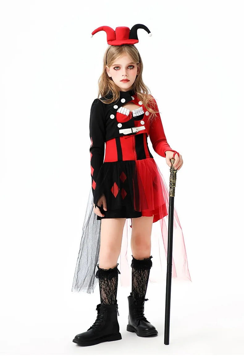 Halloween Cosplay Costumes Horror Clown Dresses Pants Headwear Clothes Sets Carnival Theme Party Role Playing Outfits for Girls