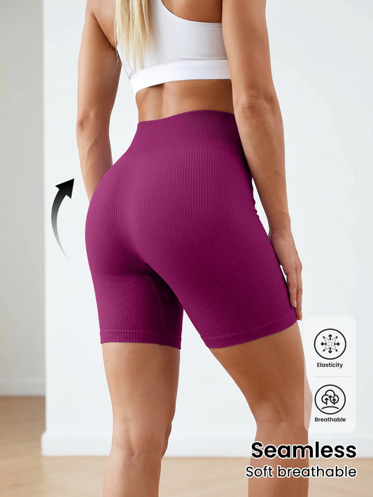 Women's Seamless High Waist Stretchy Yoga Sports Shorts, Solid Color Women Sweat Shorts, Gym Shorts, Biker Shorts