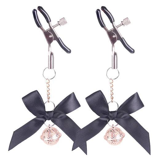 SM Flirting Toy, Nipple Clip with Bell and Bow Knot, Metal Nipple Clip, Nipple Clip with a Little Bel