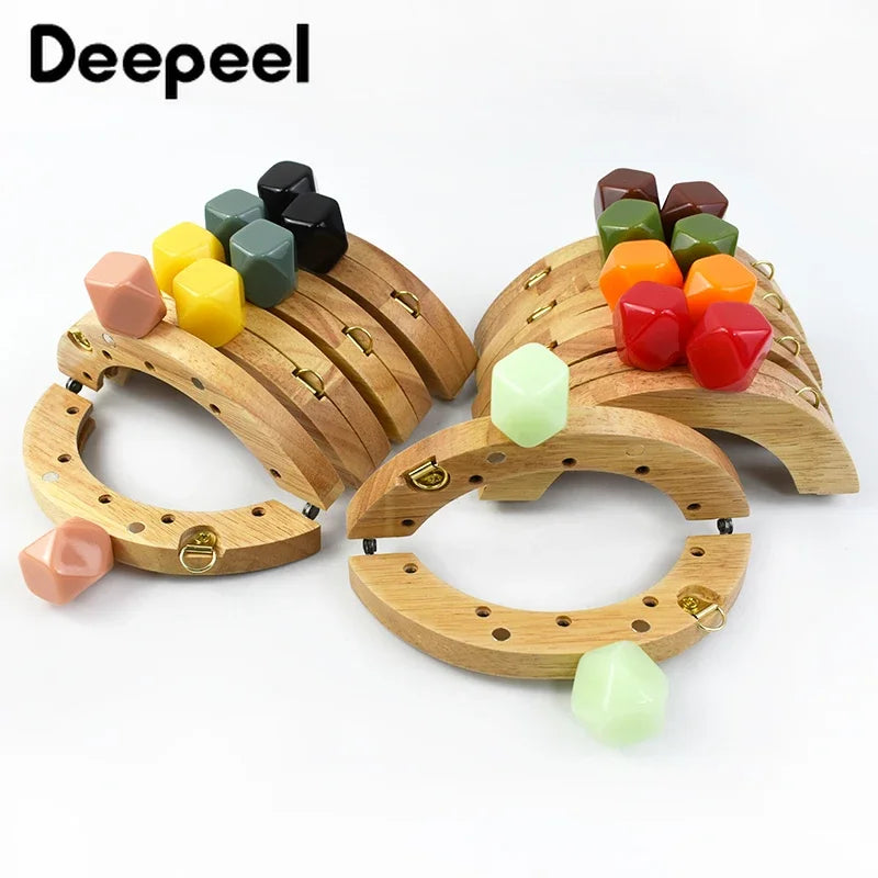 1/2Pcs Deepeel 14cm Wooden Purse Handle Colored Beads Mini DIY Bag Frame Kiss Women Handbag Closure Clasp Handmade Accessories