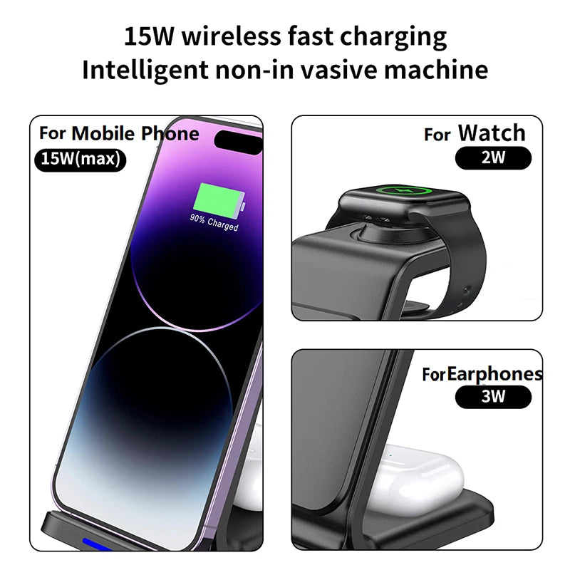 3-in-1 Wireless Charger Magnetic Stand 30W Output Power Travel Charger for iPhone Smart Watch Earphone with Holder