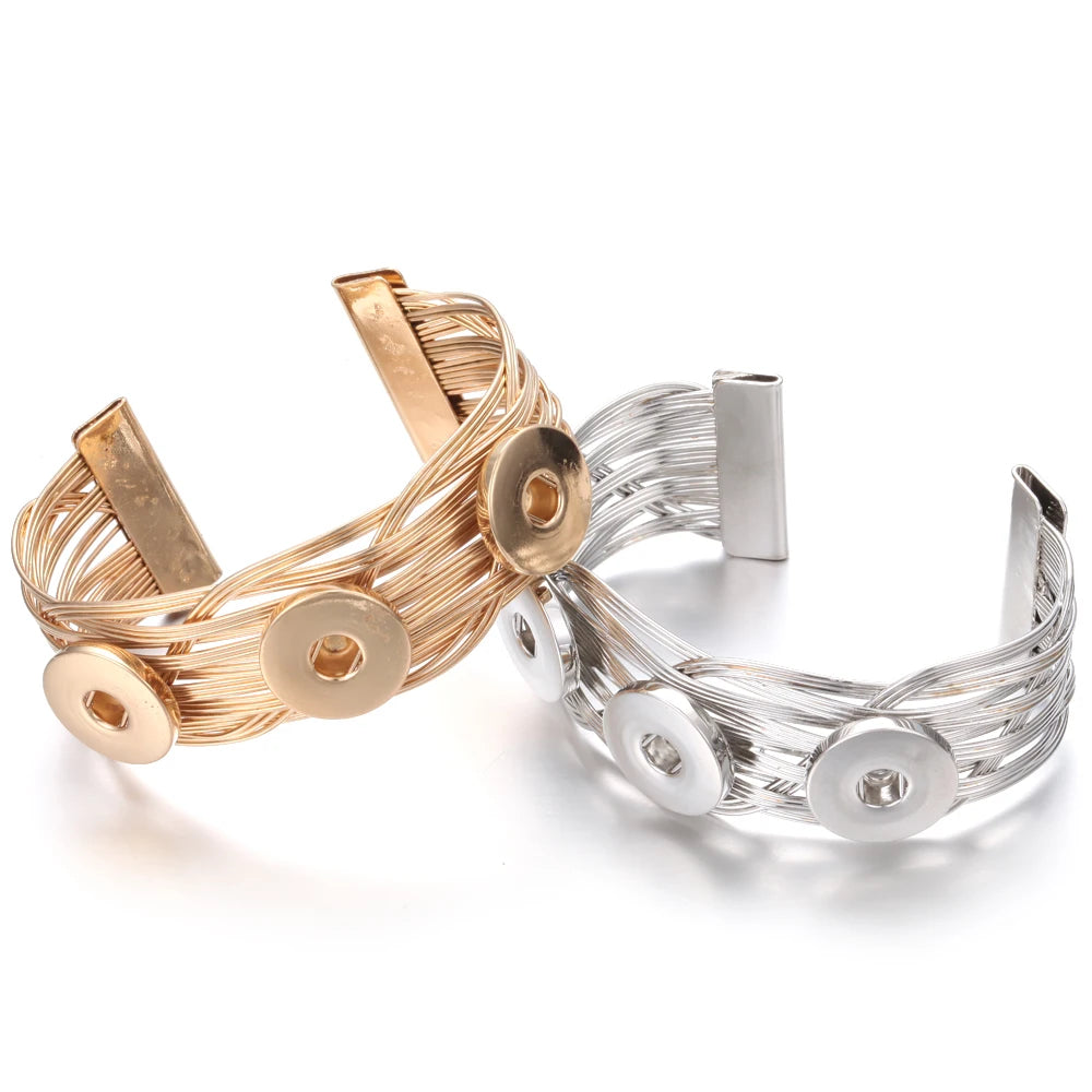 10pcs/lot Wholesale Metal 18mm Snap Button Bracelet Bangles Silver Gold Color Snap Bracelet Fit 20mm 18MM Snap Buttons Jewelry