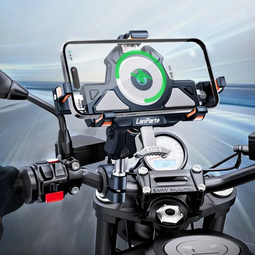 Motorbike Bicycle Bike Stand Metal Shockproof Motorcycle Phone Holder 4 Vibration Dampener 15W Wireless Charger Fast Charging