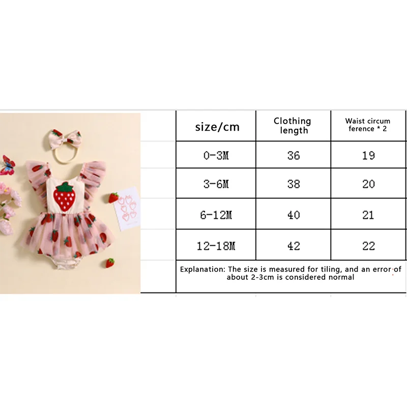 Baby Girl Summer Outfit, Strawberry Embroidery Fly Sleeve Romper Dress Bow Headband Toddler 2 Piece Set