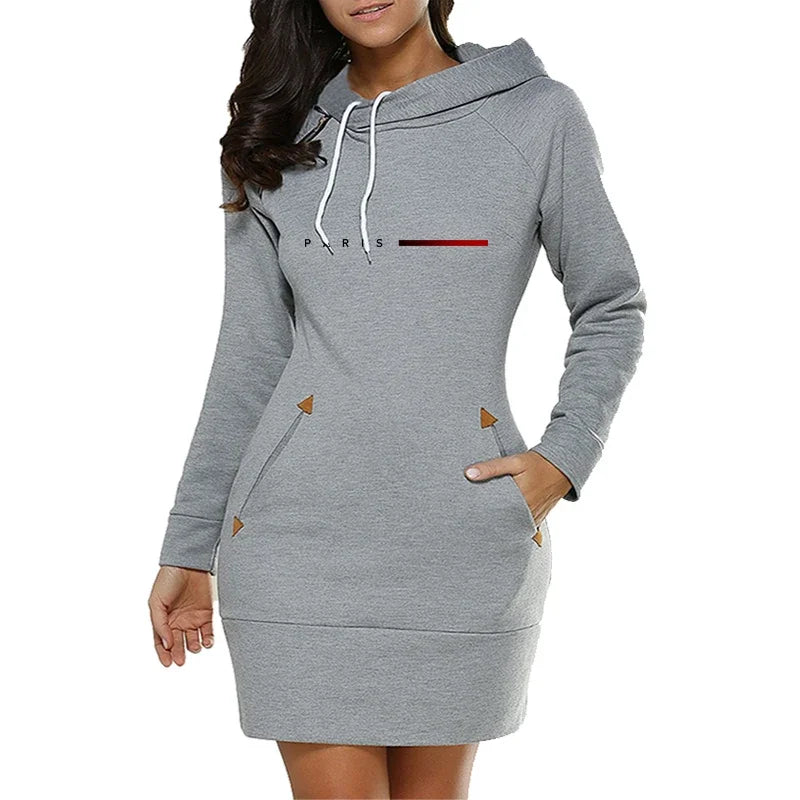 Winter Female Warm Sweatshirt Long-sleeved Dress Woman Clothing Hooded Collar Pocket Simple Casual lady Dress Vesdies Sweatshirt