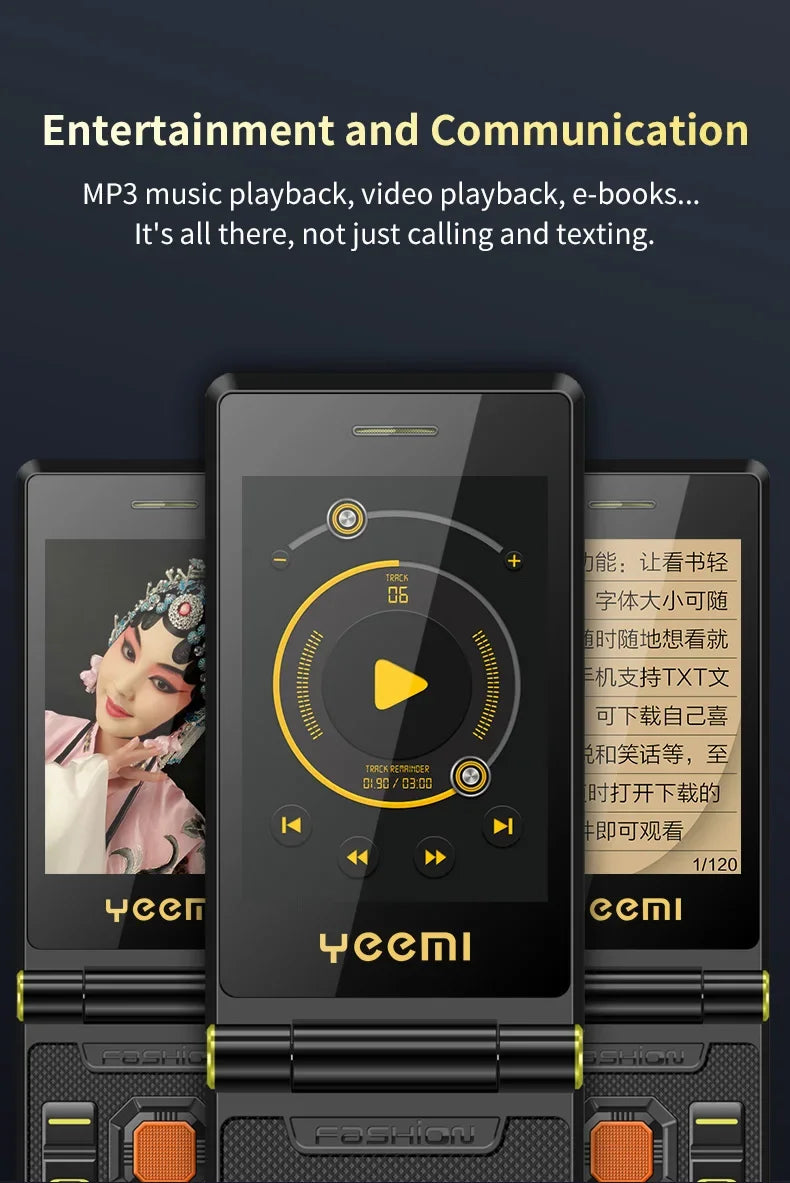 YeeMI M7 2G Rugged Feature Phone Dual SIM Dual Screen Large Fonts For Old Man 6800mAh Cellphone FM Radio SOS Russian Version