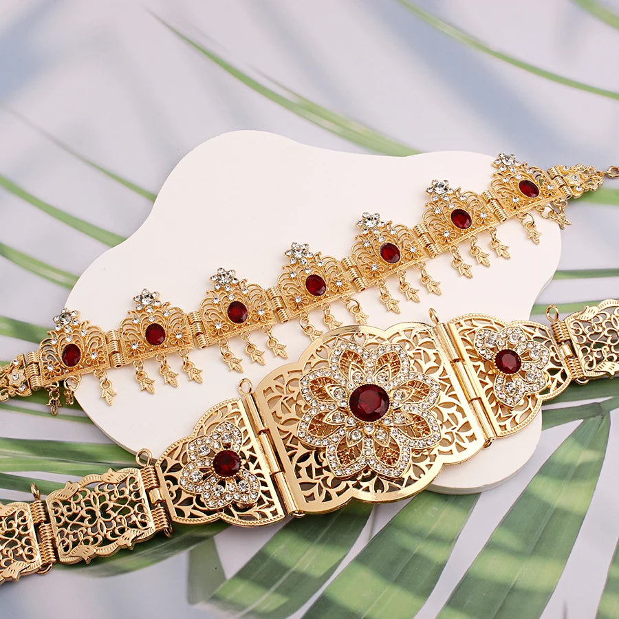 Morocco Caftan Wedding Belts Gold Plated Luxury Wedding Jewelry Set for Bridal Muslim Arabic Bridal Dress Chain Bride Accessory