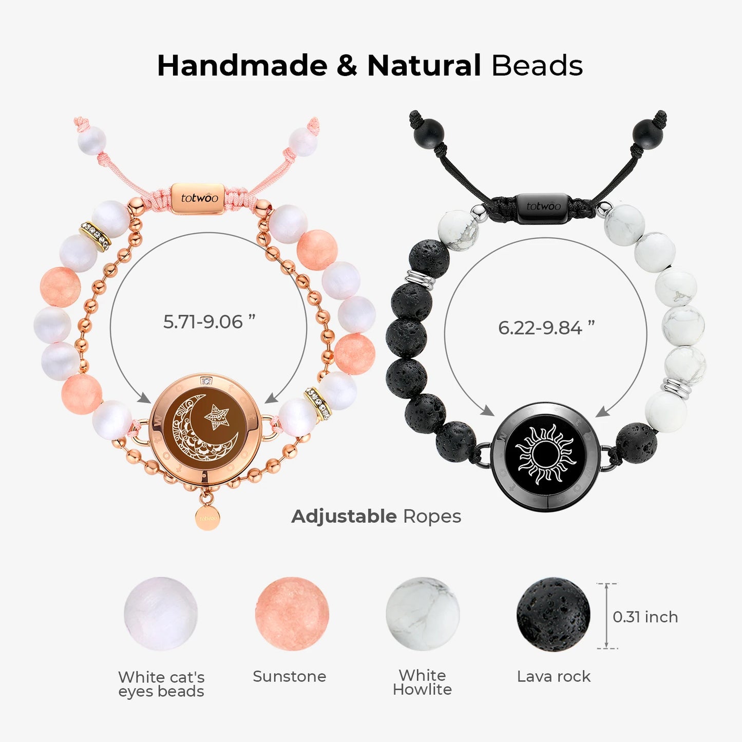Totwoo Touch Smart Beaded Bracelets for Couple Emotional Bluetooth Jewelry Gift for Girlfriend Boyfriend Anniversary Birthday