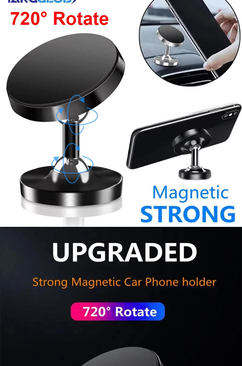 Creative Dual Axis Alloy Magnetic Car Bracket 720° Rotation Double Ball Magnetic Phone Holder for Any Model Phone