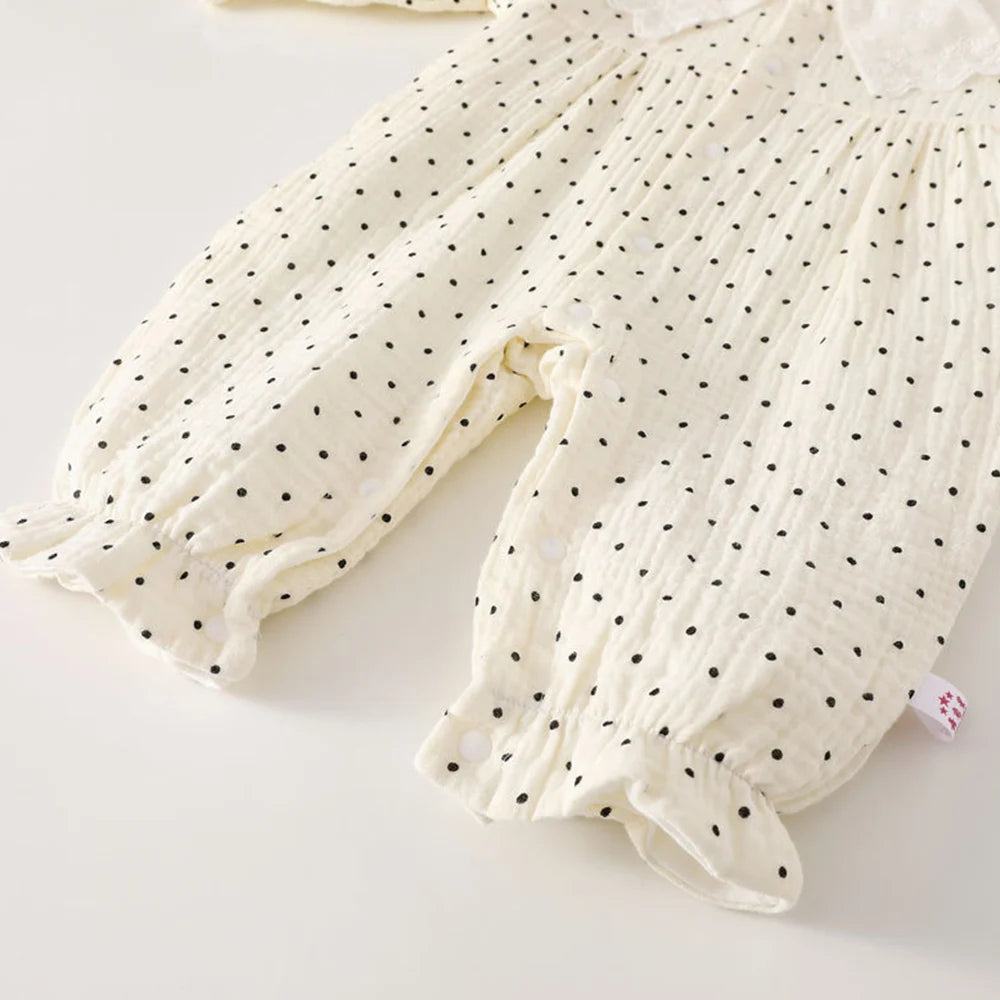 Gauze Baby Rompers Girls Floral Dot Print Peter Pan Collar Newborn Clothing Spring Autumn Infant Girl Long Sleeve Jumpsuit