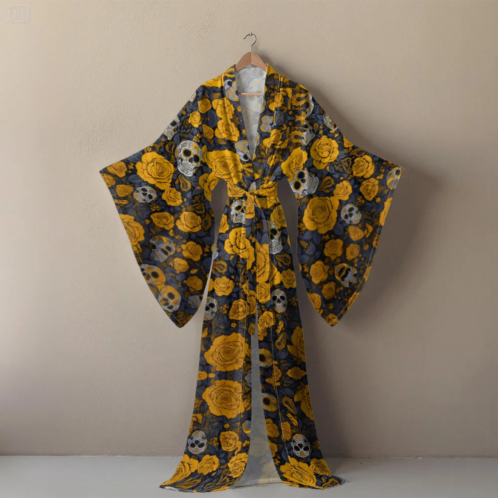 Halloween Cosplay Women's Sexy V-Neck Robe with Abstract Ghost Print - Long Sleeve Party Costume Unique Vampire Witch Long Robe