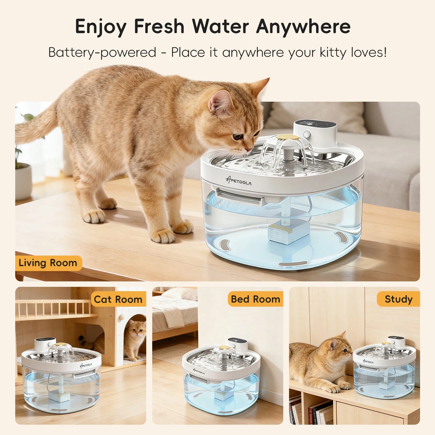 Wireless Cat Water Fountain Auto Sensor Cordless Pet Water Dispenser 4000mAh Battery Operated For Cats Dogs Drinking Fountain