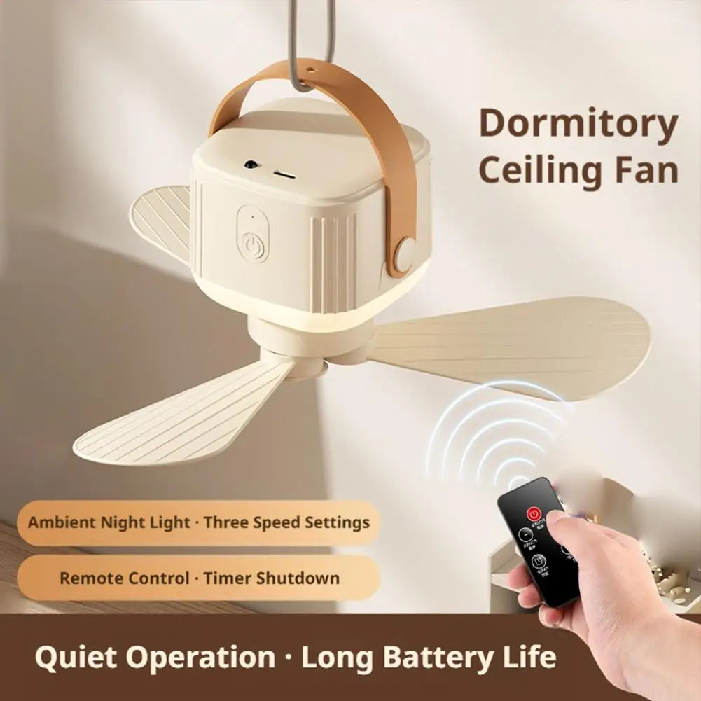 Portable Ceiling Fans Outdoor Camping Fan Tent Ventilator Cooler Rechargeable Electric Fan Remote Control LED Lighting