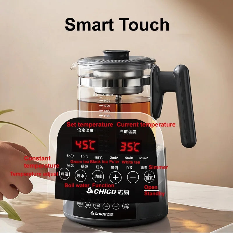1.5L Smart Electric Kettle Multifunction Steam Teapot Temperature Control Health Pot Office Glass Flower Teapot Auto Keep Warm