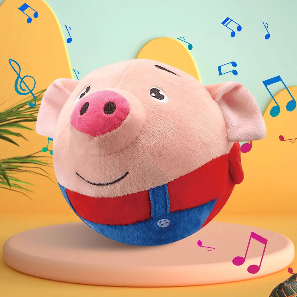 Cartoon Pig Active Moving Pet Plush Toy USB Rechargeable Talking Moving Dog Ball Toy Pet Bouncing Balls for Dogs Cats