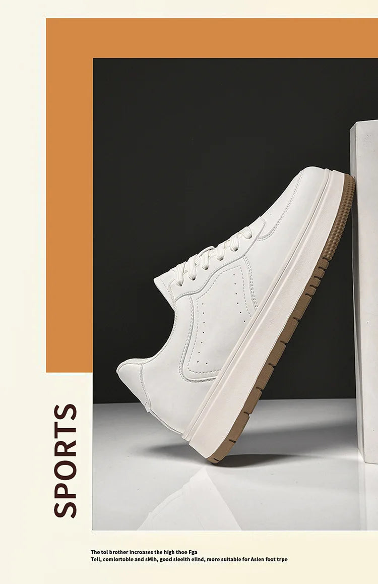 Men's Invisible Height Increasing Elevator Shoes Lace-up Sporty White Sneakers 8/10cm Taller Size Plus Invisible Elevate Shoes