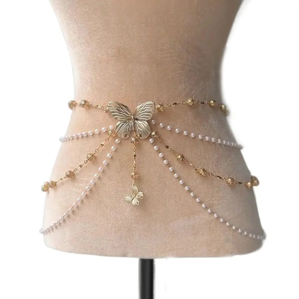 Fashion Elegant Pearl Waist Chains Versatile Waist Accessory Floral Belly Chain Boho Body Jewelry Women