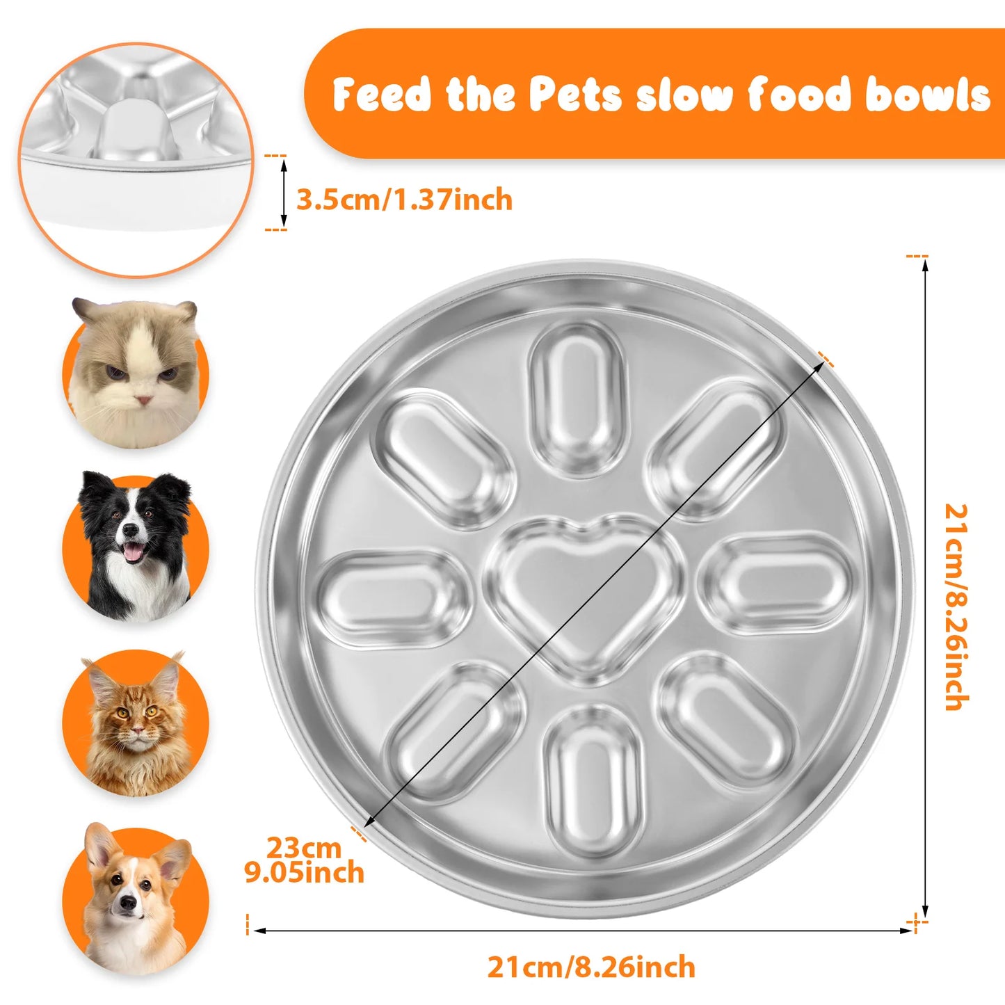 Stainless Steel Slow Feeder Dog Bowls Pet Anti Choking Spine Protection Double Sided Use anti Overturning Cat Bowl