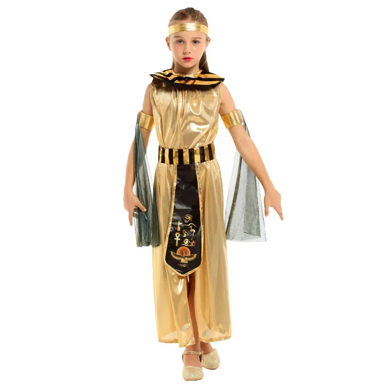 Halloween parent-child costume: Ancient Egyptian king Pharaoh goddess Cleopatra Cosplay costumes golden ancient Egyptian role-pl