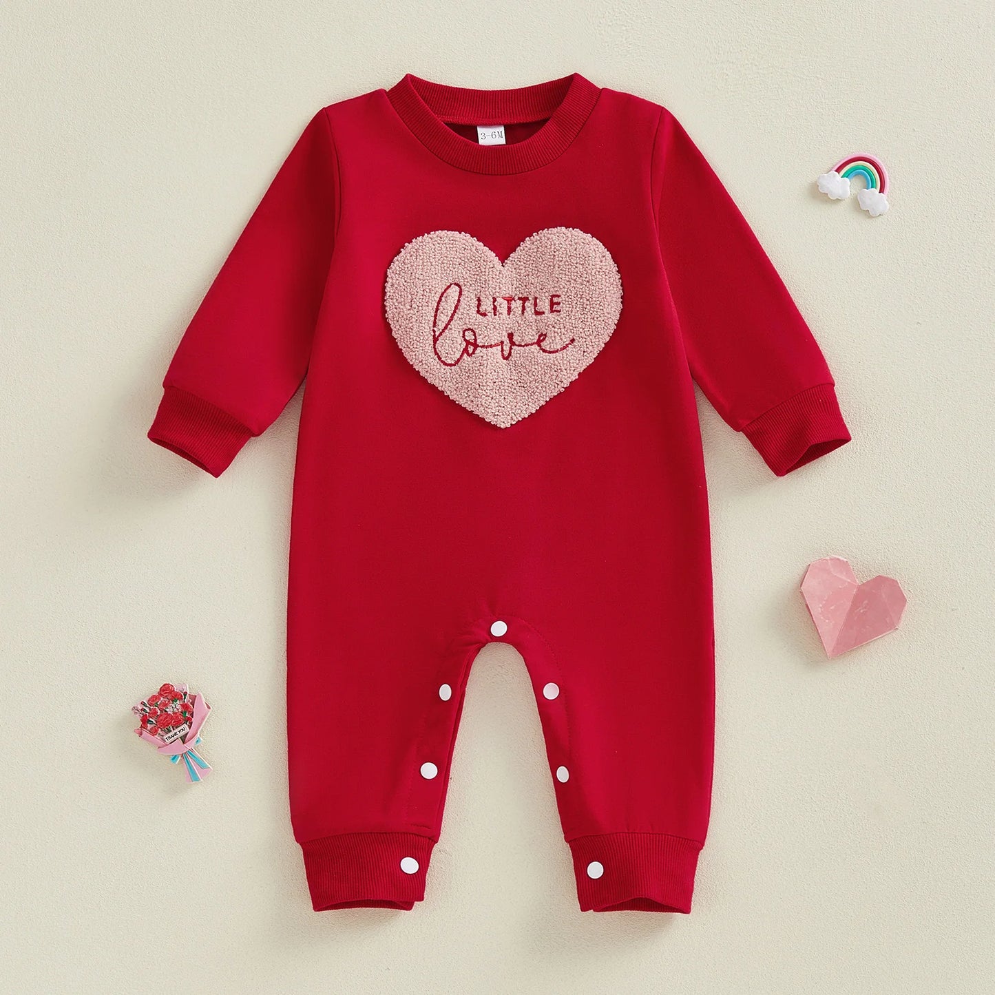 Spring Valentine's Day Infant Baby Boys Jumpsuit Casual Long Sleeve Heart Embroidery Romper Outfit Clothes