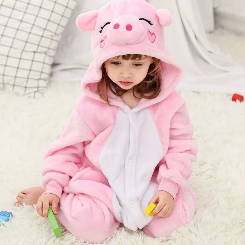 4 6 8 10 12 Years Girls Black Cat Jumpsuits Unicorn Pajamas Kigurumi Toddler Kids Hooded Flannel Home Wear Children Onesie