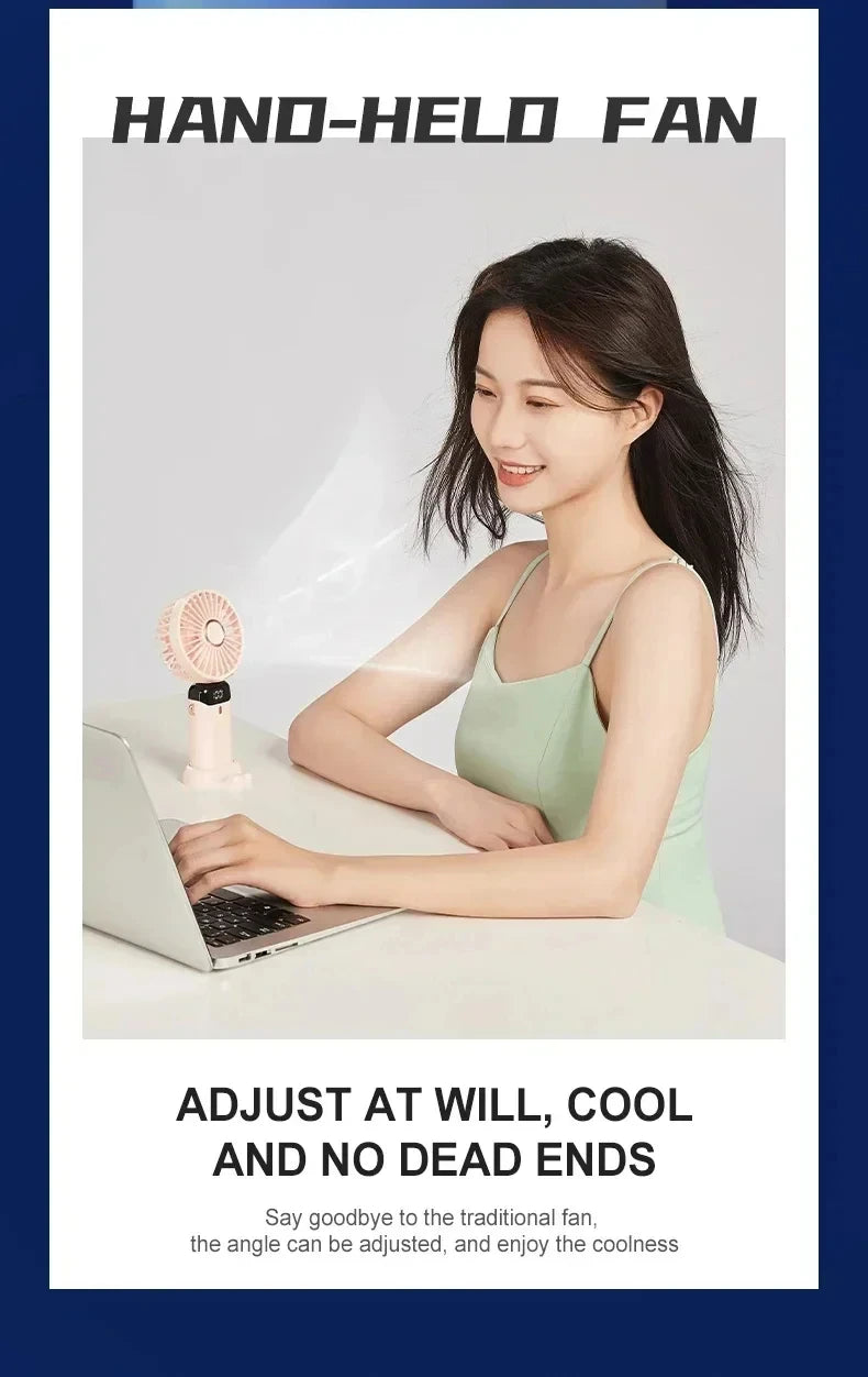 5-Speed Portable Handheld Mini Fan Foldable Neck Hanging Fans USB Rechargeable Fan with Phone Stand and Display Screen fan
