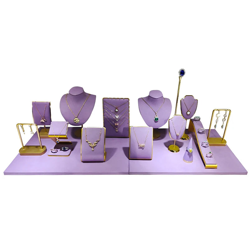 Metal Jewelry Display Stand ,Purple Velvet Organizer Props,Rings Necklaces Bracelets Holder for Trade Show,Store Window Storage