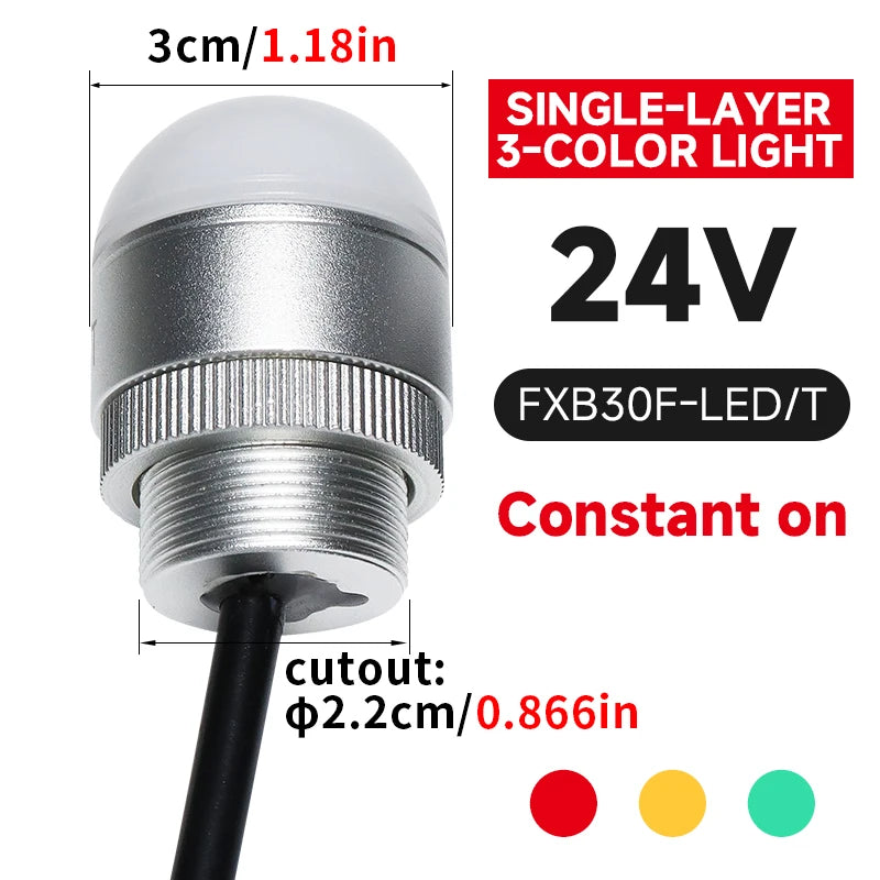 30mm Mini Tri‑Color LED Warning Light 12V24V Waterproof Signal Indicator Lamp for CNC Machine Tool Equipment Industrial Machiner