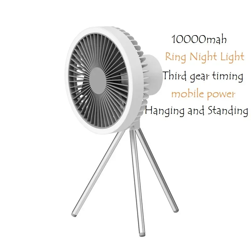 Outdoor Portable Remote Control Camping Fan Retractable Tripod Floor Fan USB Rechargeable 10000mAh Tent Ceiling Fan Ventilator