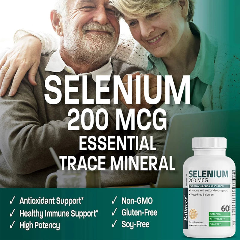 Organic Selenium Capsules - Vitamin D for Heart, Bone, Metabolism & Immune Health, Improves Brain Function, High Absorption