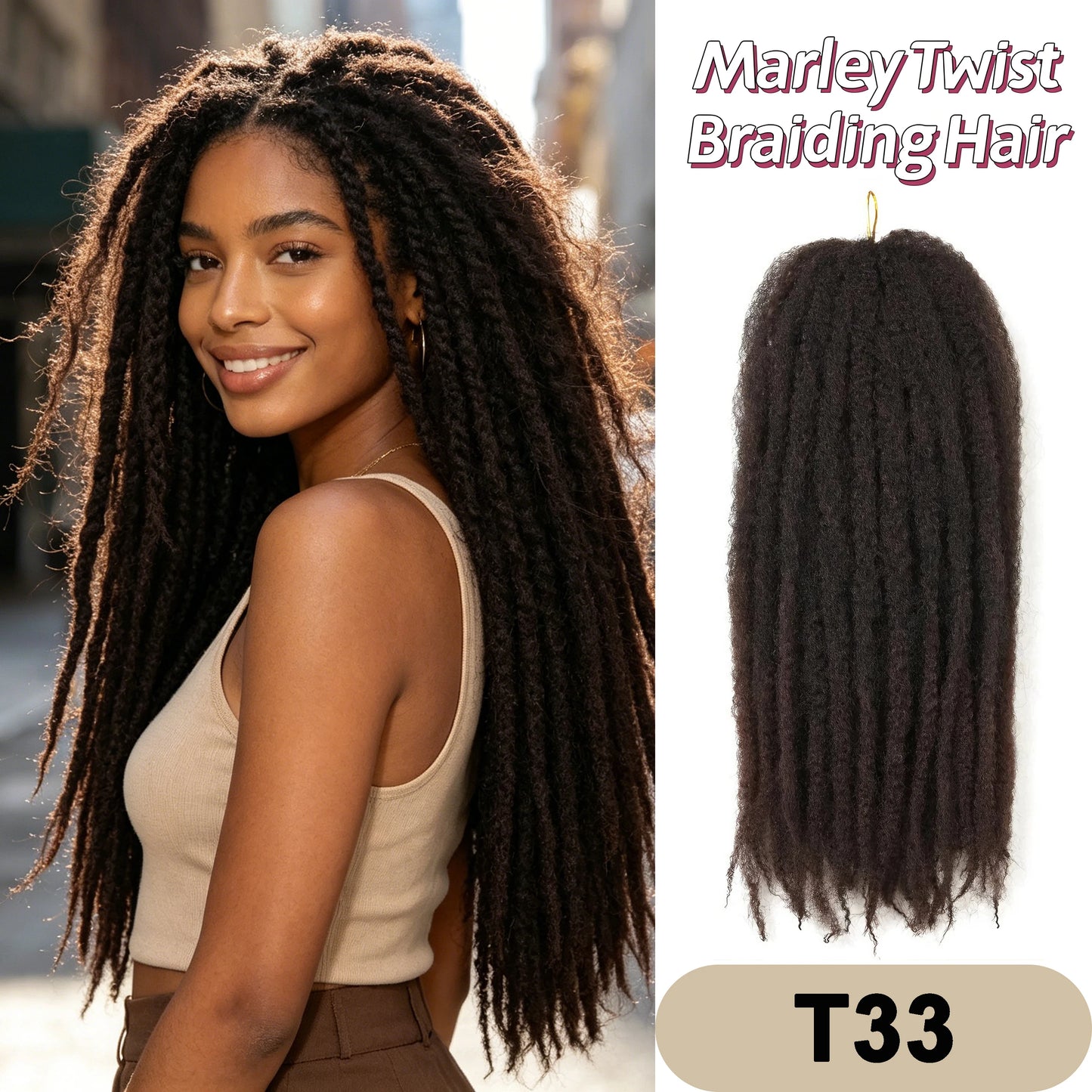 Marley Twist Braiding Hair Pre Stretched Ombre/Solid Colors Afro Kinky Curly Crochet Hair for Faux Locs Jumbo Marley Twists Hair