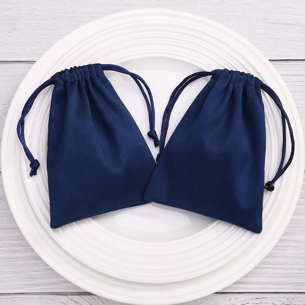 50pcs 7x9cm Light Blue Flannel Drawstring Packing Jewelry Packaging Display Luxury Velvet Suede Pouches Wedding Favors Gift Bags