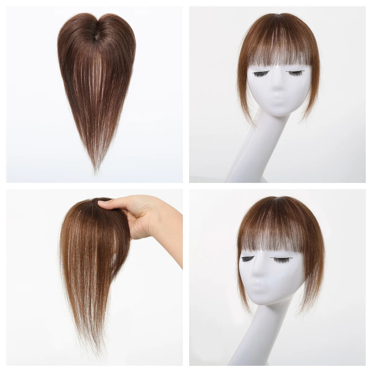 100% Human Hair Blonde Ombre Blunt Cut Wispy Bangs with Sideburns 5x5cm Clip-in Fringe Hairpiece with Top Hair Patch for Daily