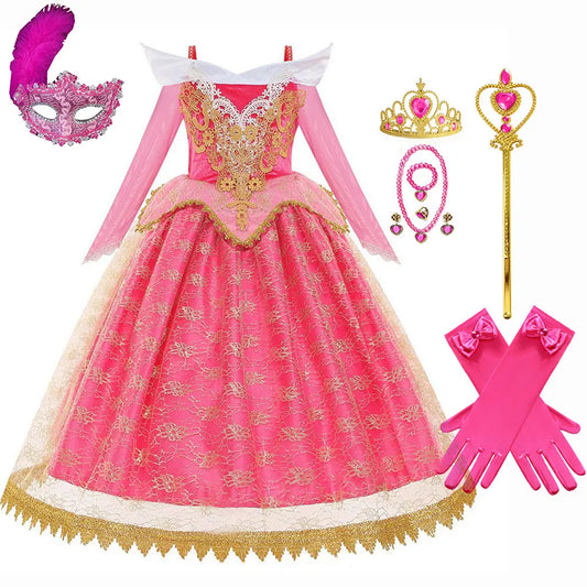 Halloween Costume  Autumn and Winter New Girls Aurora Dress Sleeping Beauty Princess Aurora Skirt Super Fairy Foreign Style Lace