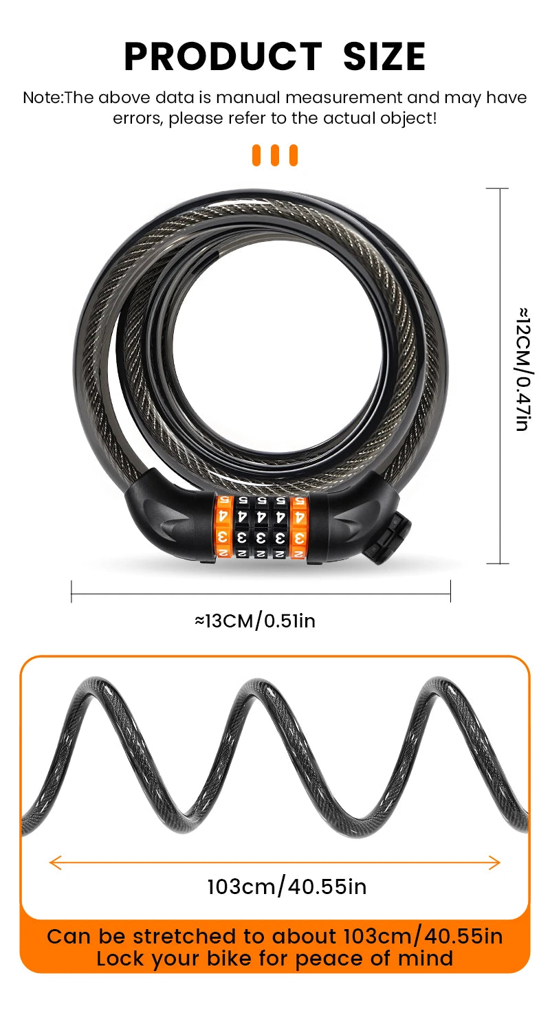 BUCKLOS 5 Digit Anti-theft Bike Password Lock Bicycle Cable Lock Steel Cable Motorcycles Locks 1.2M Zinc Alloy E-Bike Locks