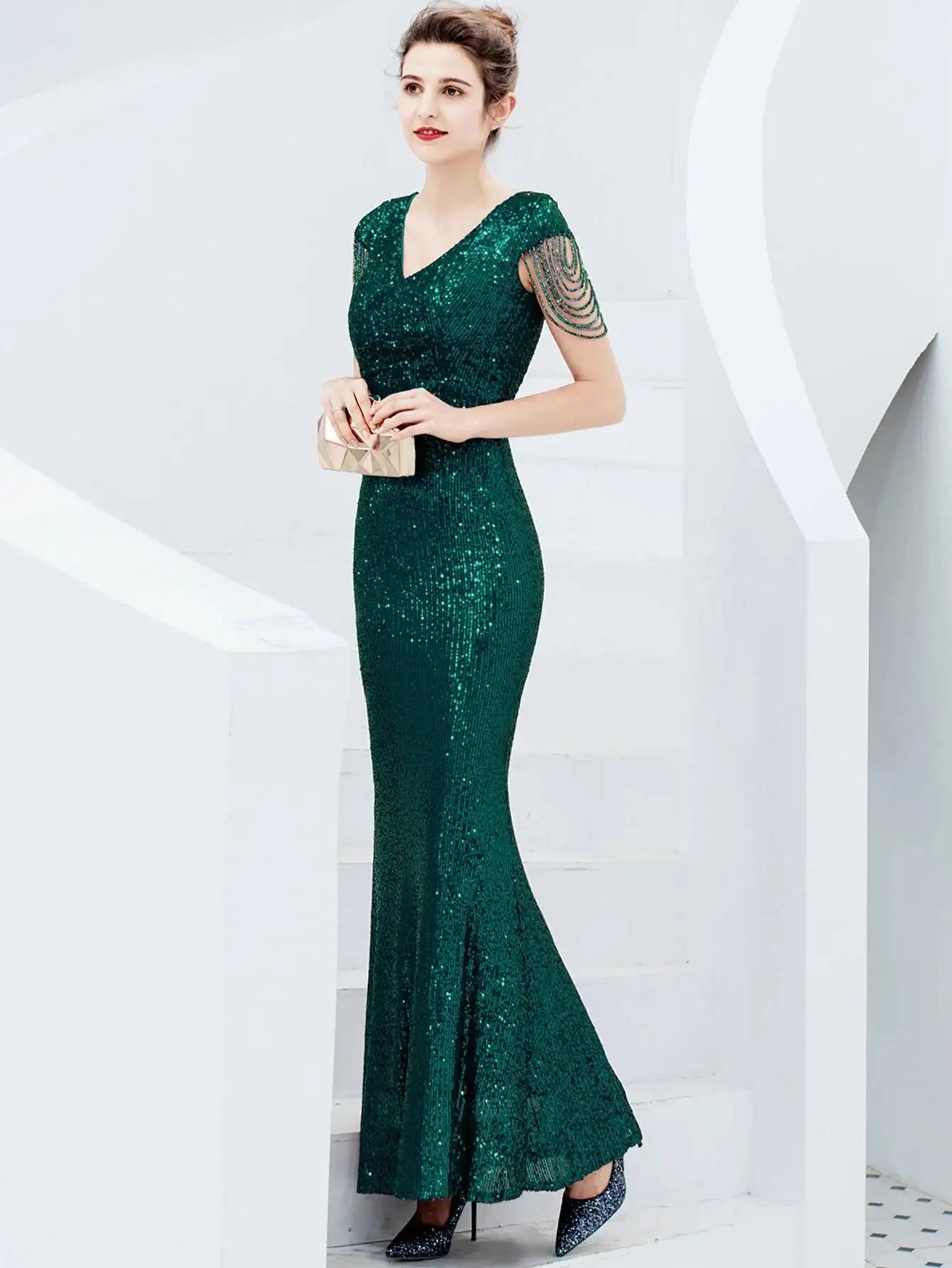 Sexy vintage maxi black sequin summer dress women 2025 elegant luxury birthday party long dresses fishtail evening dress vestido