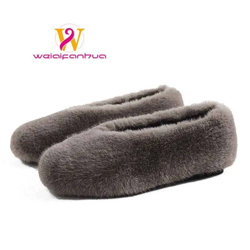 Women's Shoes 2025 New Style Warm Mink Wool Fleece Soft-soled Bean Shoes, Plus-size Women's Shoes43 Mom Shoes Luxury Shoes Women