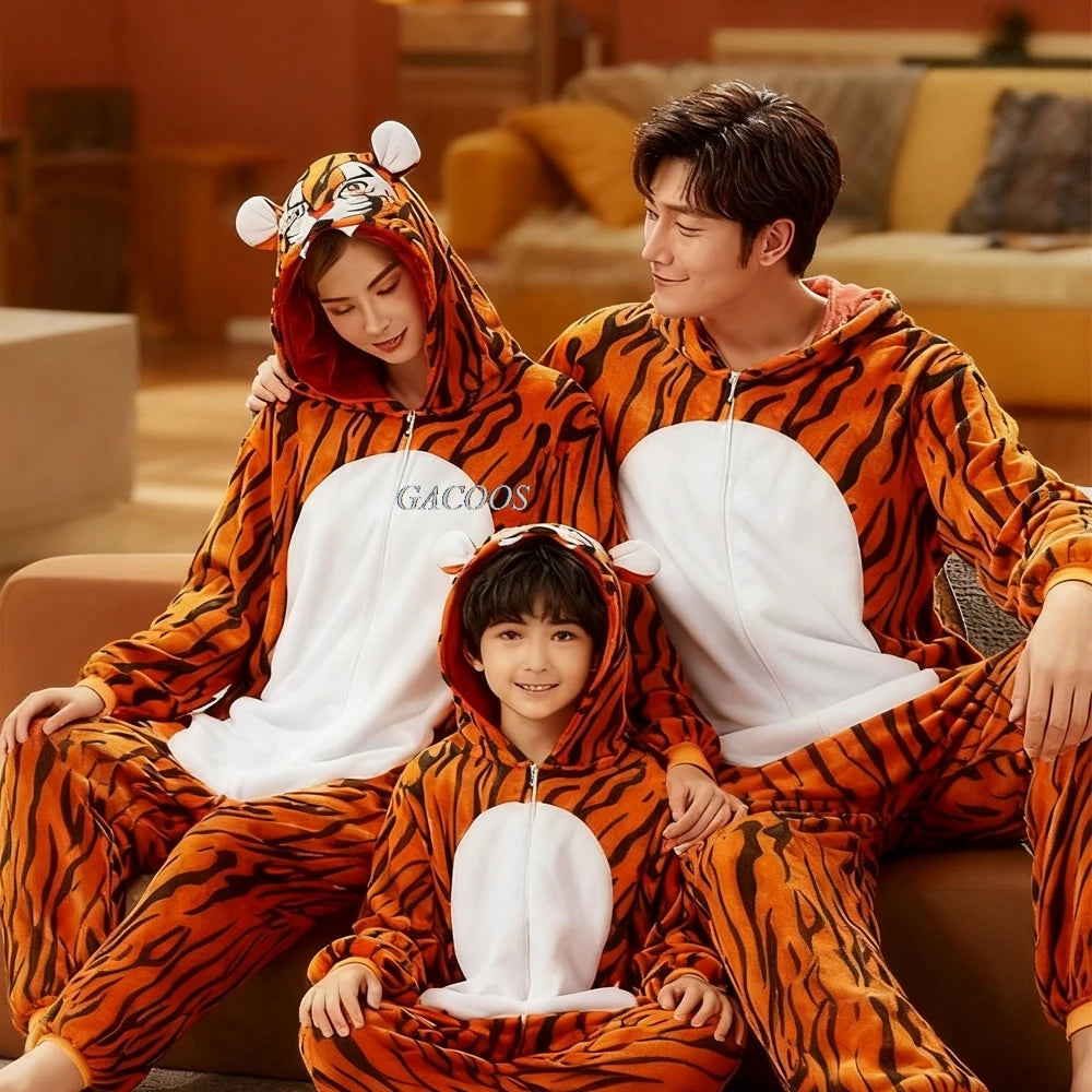New Children Kigurumi Onesie Boys Girls Flannel Sleepwear Unisex Cypabara Cartoon Pajamas Winter Warm Flannel Hooded Jumspuits