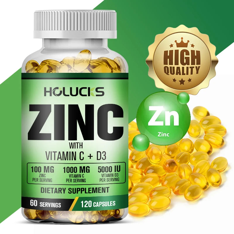 Zinc Complex Supplement, Vitamin C, Support Collagen, Antioxidant, Boost Immune, Improve Sleep & Energy, Premium Capsules