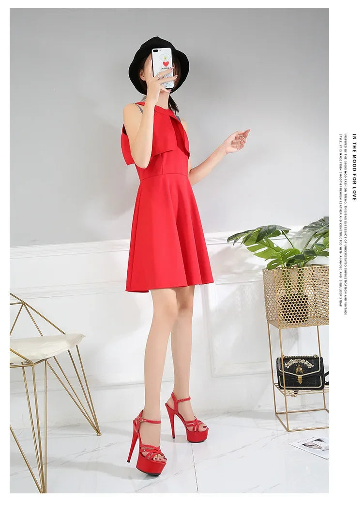 High Heels Model Sexy Black Waterproof Platform 15cm Ultra High Heel Sandals Women Summer Show off Tool for Women Shoes