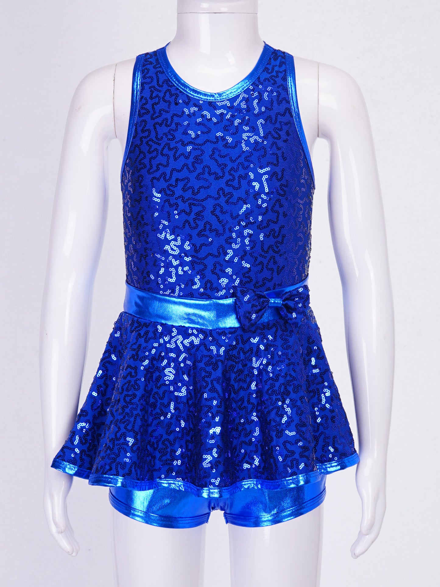 Kids Girls Shorty Unitard Sleeveless Sequin Rompers Leotard Bodysuit Performance Children Jazz Modern Dance Party Tap Costumes