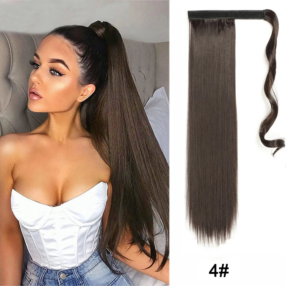 Synthetic Ponytail Long Straight Wrap Around Ponytail Hair Extension Heat-Reistant Fiber Pony Tail Fake Hairpieces For Women
