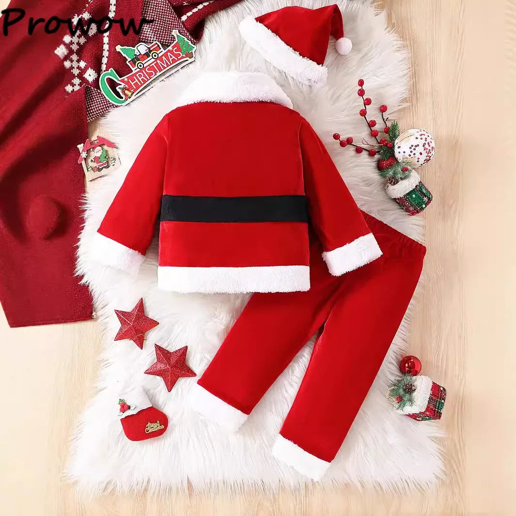 Baby Christmas Clothes Sets Winter Plush Fleece Santa Claus Coat and Velvet Pants Toddler Christmas Outfits New Year Costumes