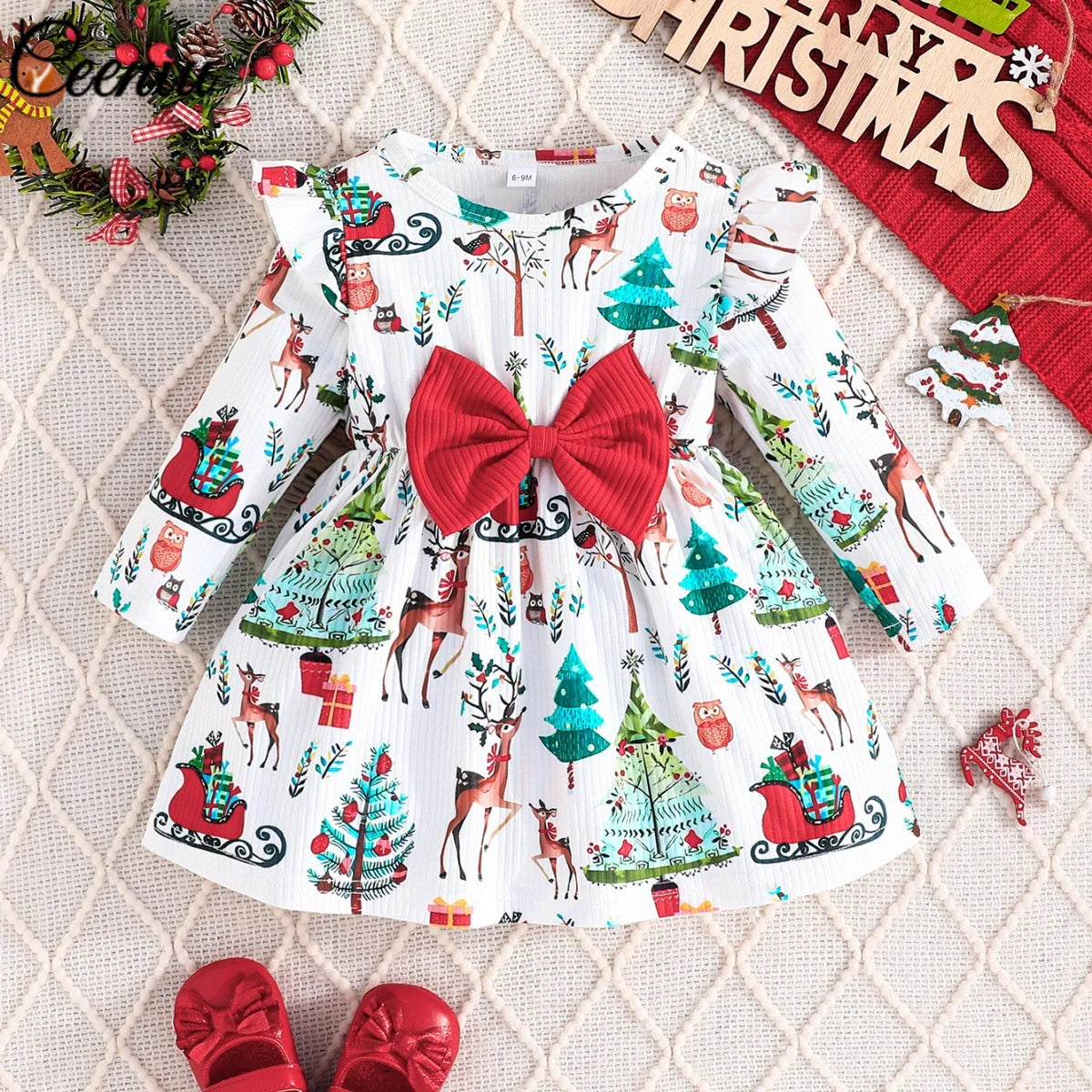 Baby Dress For New Year Green Tree Print Xmas Christmas Dress For Newborns Toddler My First New Year Girls Costumes