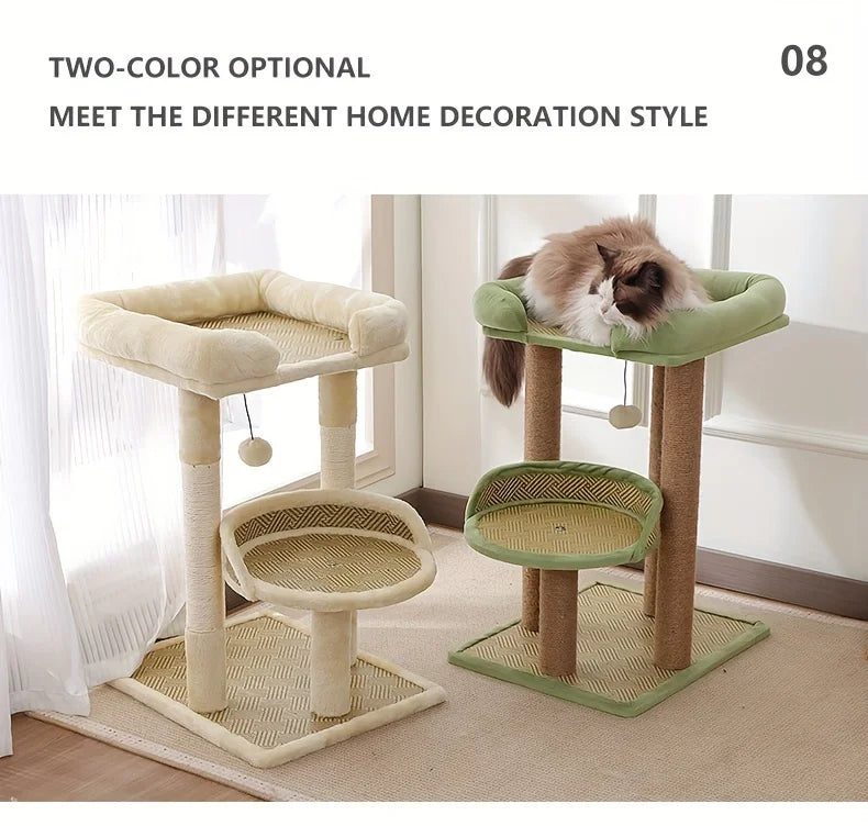 2-Tier Luxury Cat Tree with Sisal Scratching Posts, Multi-Level Cat Tower with Plush Perches & Hanging Toys, Durable Activity