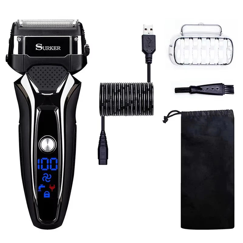 Wet Dry Rechargeable Electric Shaver For Men Facial Beard Electric Razor Stubble 3-Blade System Shaving Machine Washable